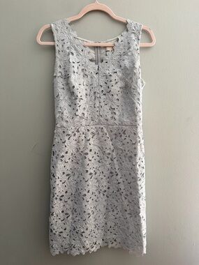 LOFT Light Gray Lace Midi Sheath Dress